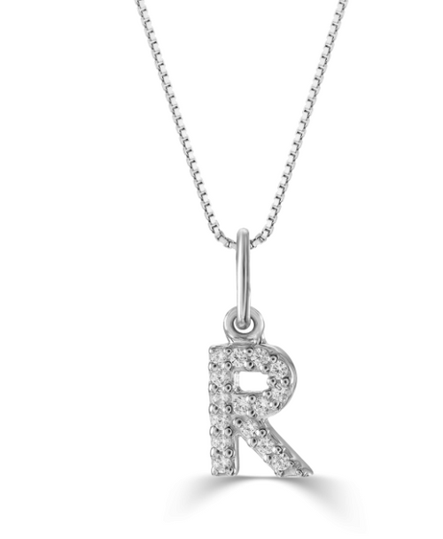 10kt White Gold .05tw Diamond 'R' Initial Pendant