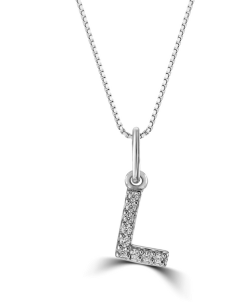 10kt White Gold .05tw Diamond 'L' Initial Pendant