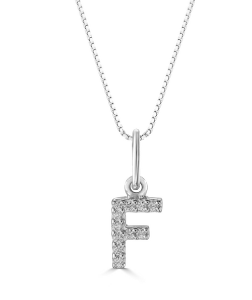 10kt White Gold .05tw Diamond 'F' Initial Pendant