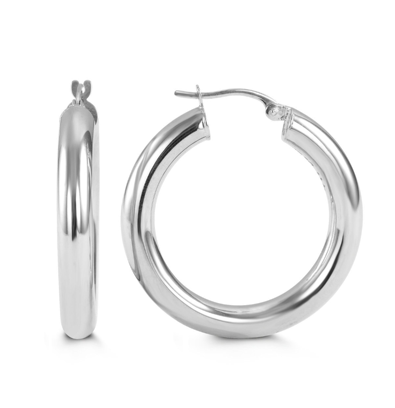 10kt White Gold Classic Hoop Earrings
