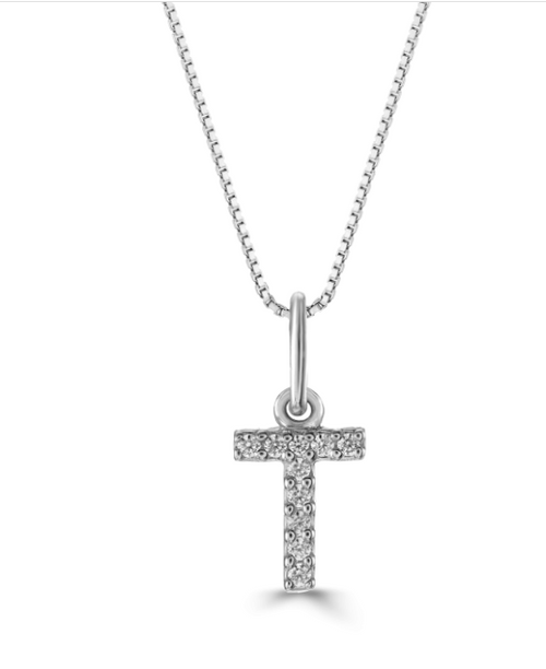 10kt White Gold .03tw Diamond "T" Initial Pendant