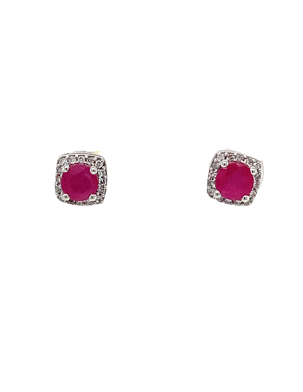 10kt White Gold Ruby + Diamond studs