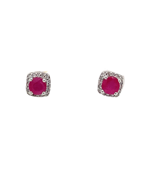 10kt White Gold Ruby + Diamond studs