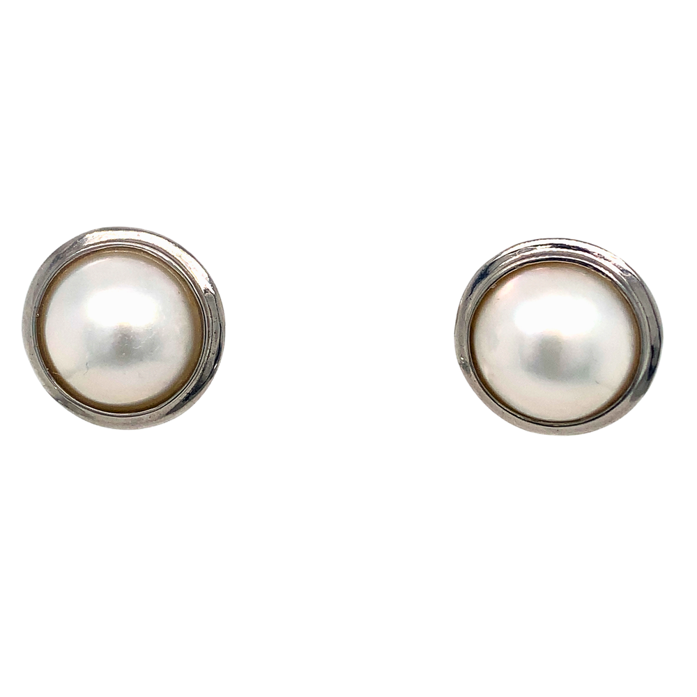 14K White Gold Mabe Pearl Earrings