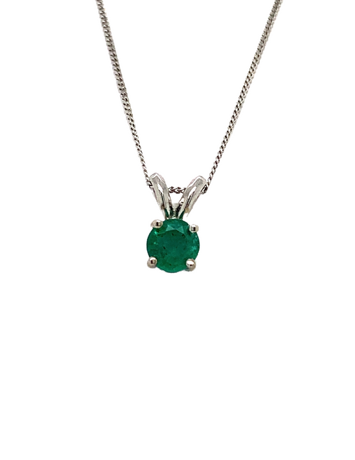 14KW Emerald Solitaire Pendant