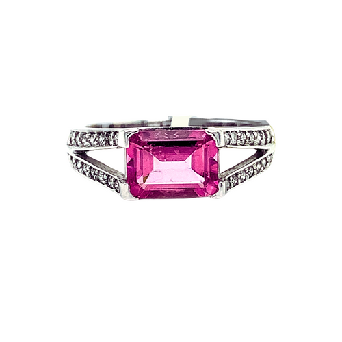 10KT White Gold Pink Topaz + Diamond ring