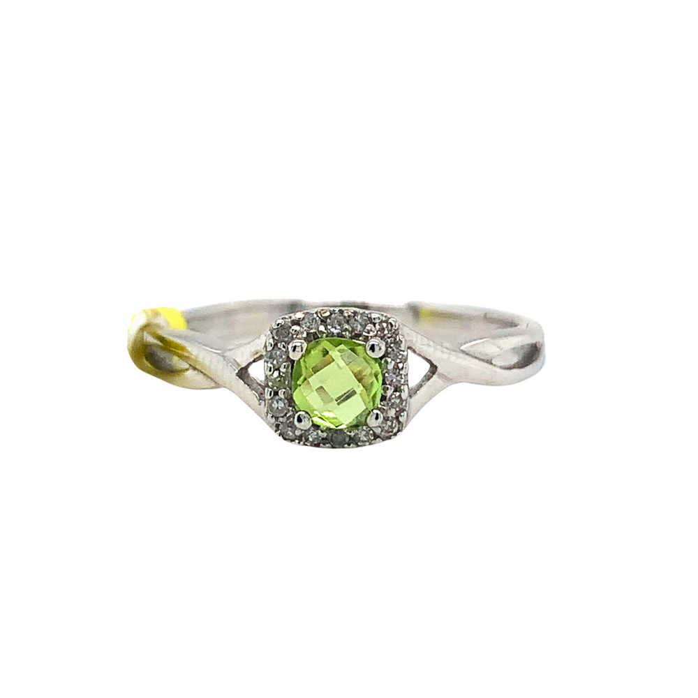10kt White Gold Peridot ring + diamonds