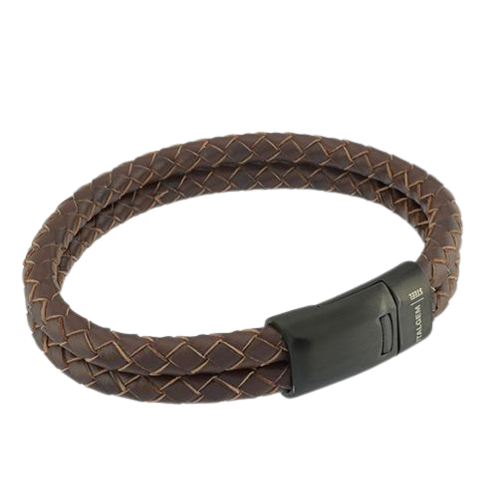Italgem Stainless Steel Brown Leather Bracelet