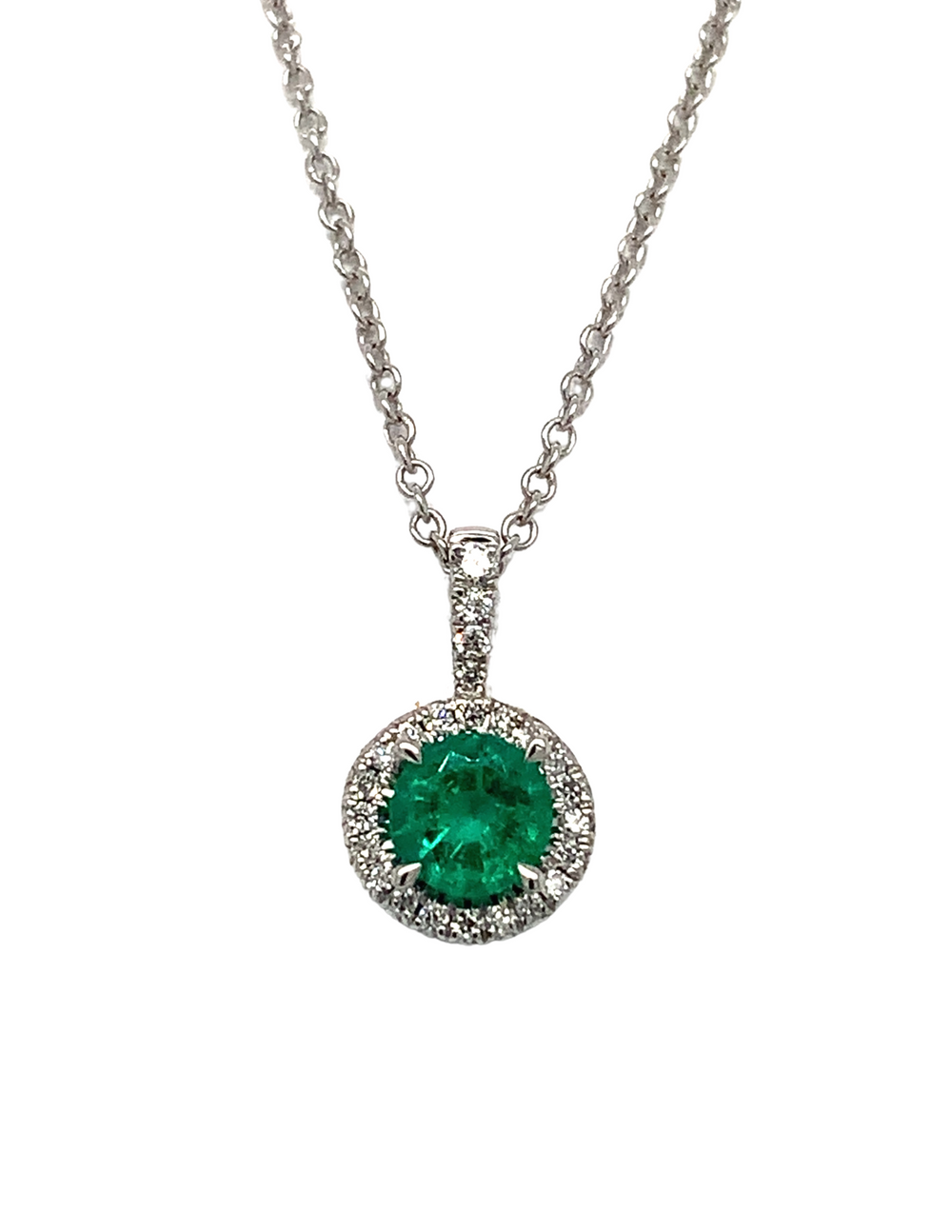 10KW Natural Emerald and Diamond Halo Pendant