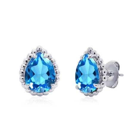 Sterling Silver 9X7mm Lab Grown Blue Topaz Stud Earrings