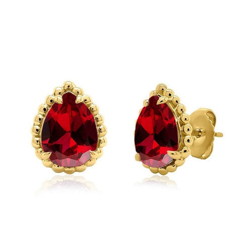 Gold Vermeil Sterling Silver 9X7mm Lab Grown Garnet Stud Earrings