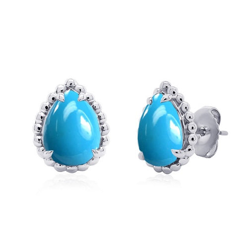 Sterling Silver 9X7mm Lab Grown Turquoise Stud Earrings