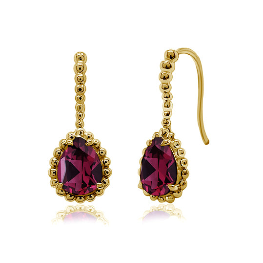 Gold Vermeil Sterling Silver 9X7mm Lab Grown Rhodolite Garnet Dangle Earrings