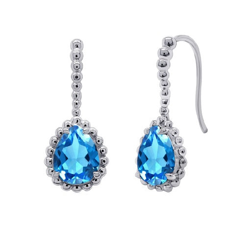 Sterling Silver 9X7mm Lab Grown Blue Topaz Dangle Earrings
