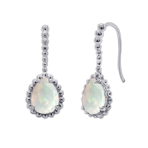 Sterling Silver 9X7mm Lab Grown Opal Dangle Earrings