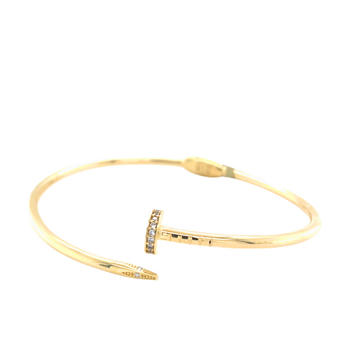 10kt Yellow Gold Cubic Zirconia Fancy Bangle with Hinge