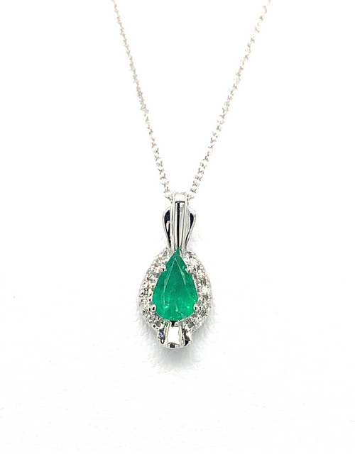 10Kt White Gold Emerald Diamond Pendant