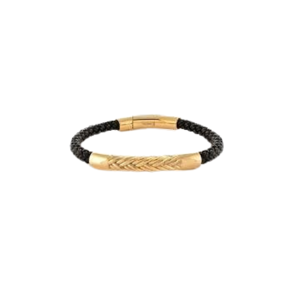 Italgem Stainless Steel Black Leather Bracelet