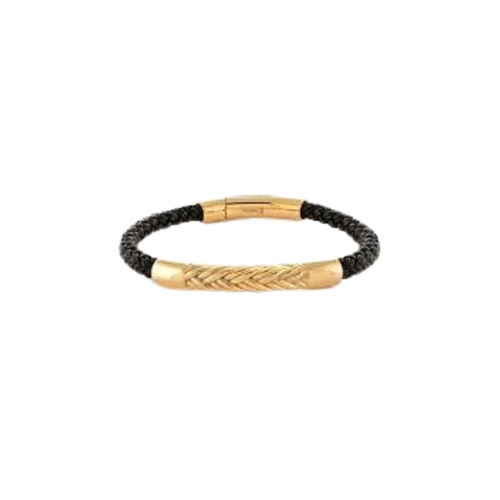 Italgem Stainless Steel Black Leather Bracelet