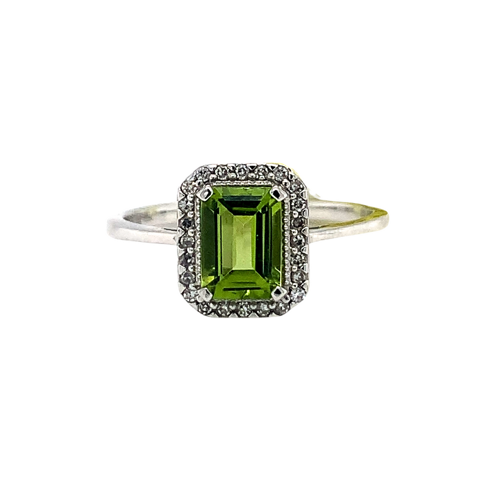 10kt White Gold Emerald Peridot and Diamond Accent Ring