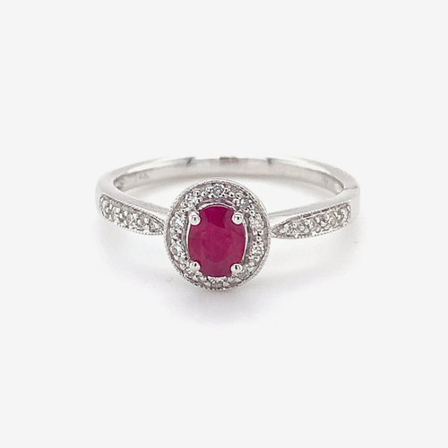 14kt White Gold Ruby + Diamond Ring