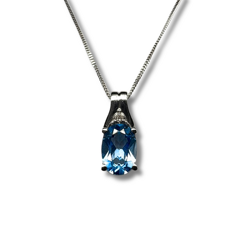 10KW Blue Topaz Solitaire and Diamond Accent Pendant