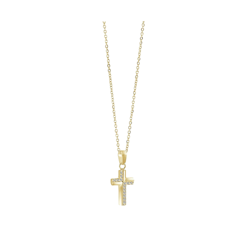 Italgem Stainless Steel Gold Plated Cross CZ Necklace