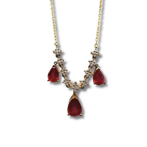 14KY 3 Stone Natural Ruby and Diamond Accent Chandelier Necklace