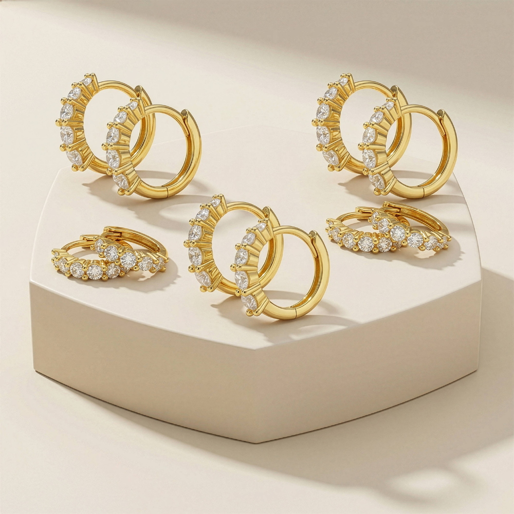 Gold Plated Sterling Silver .50ct Lab Grown Round Brilliant 12mm Hoop Earrings - Special Price