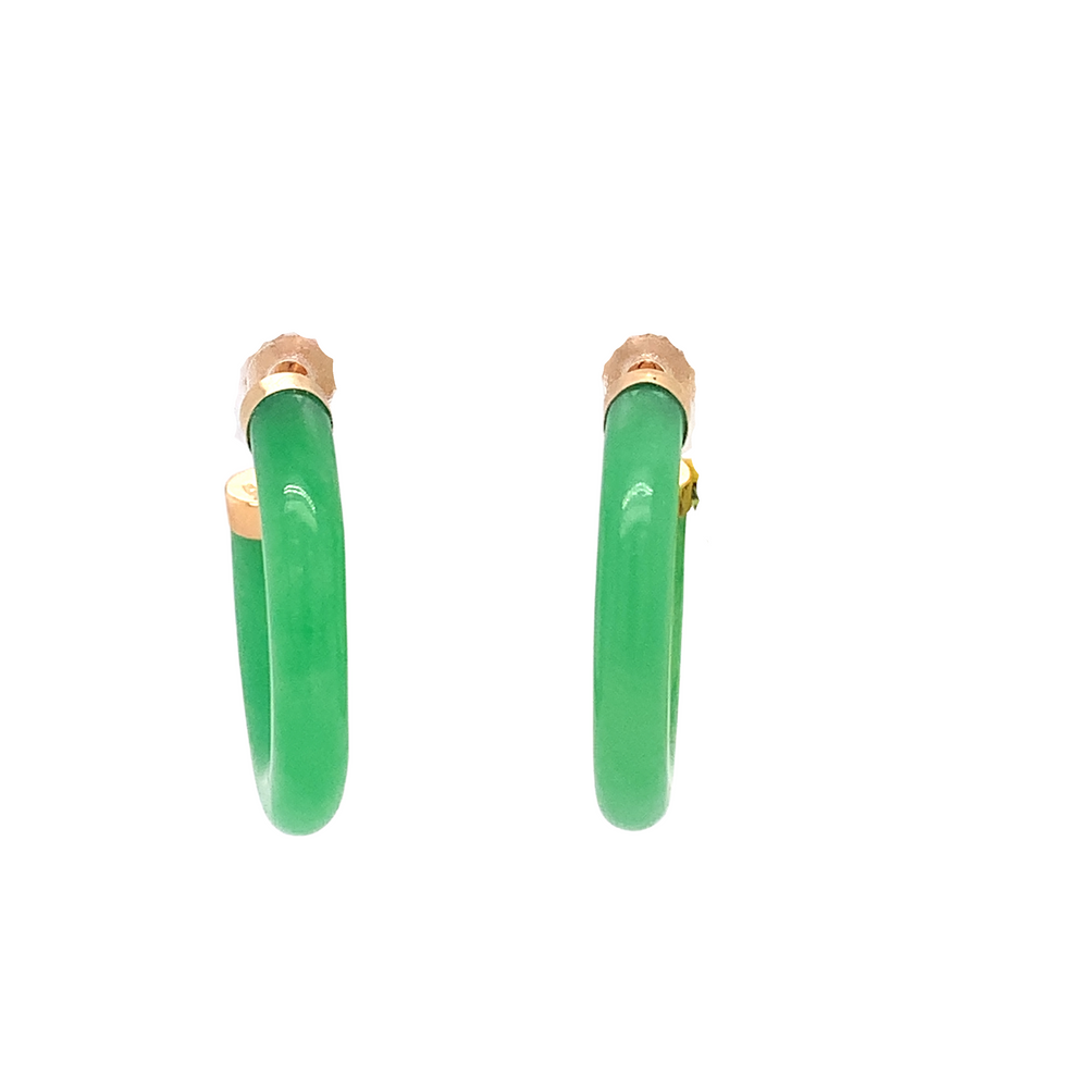 14K Yellow Gold Jade Hoop Earrings