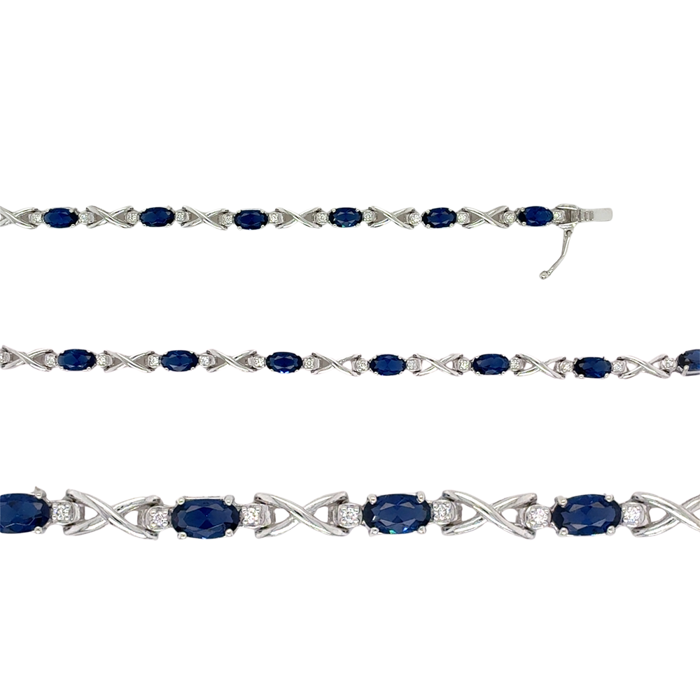 Sterling Silver Lab Grown Sapphire and Diamond Fancy Bracelet