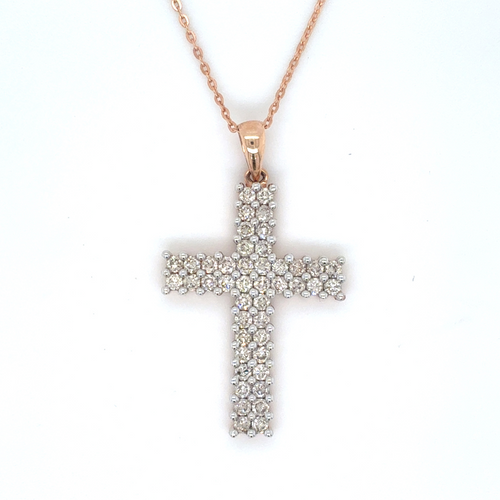 10/14kt Rose Gold 1.00ct Cross Diamond Pendant