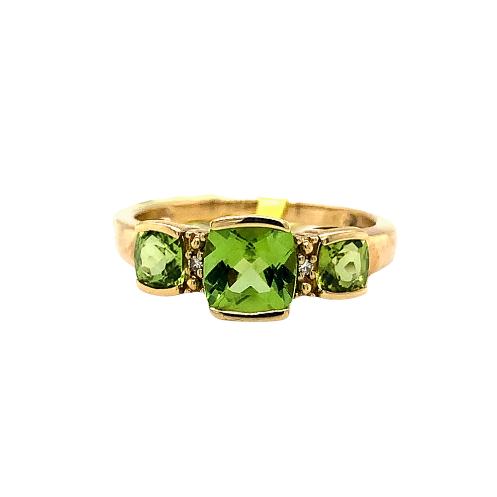 10kt Yellow Gold Trio Peridot + diamond Accent Ring