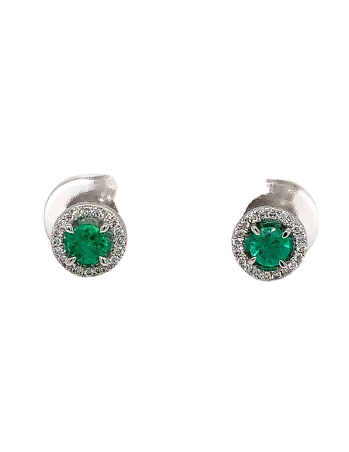 10kt White Gold Diamond Emerald Earrings