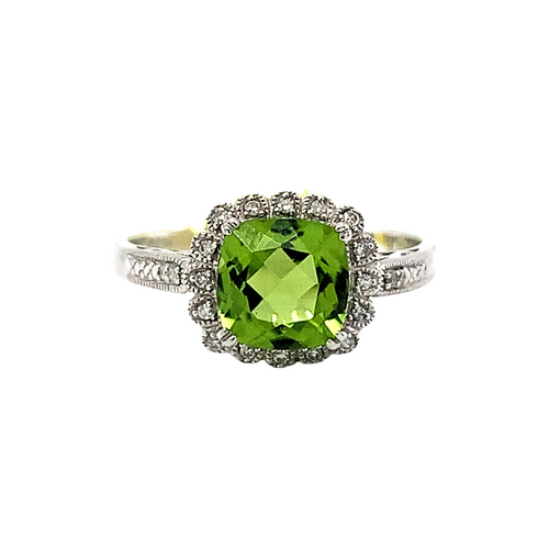 10kt White Gold Square Peridot and Diamond Accent Ring
