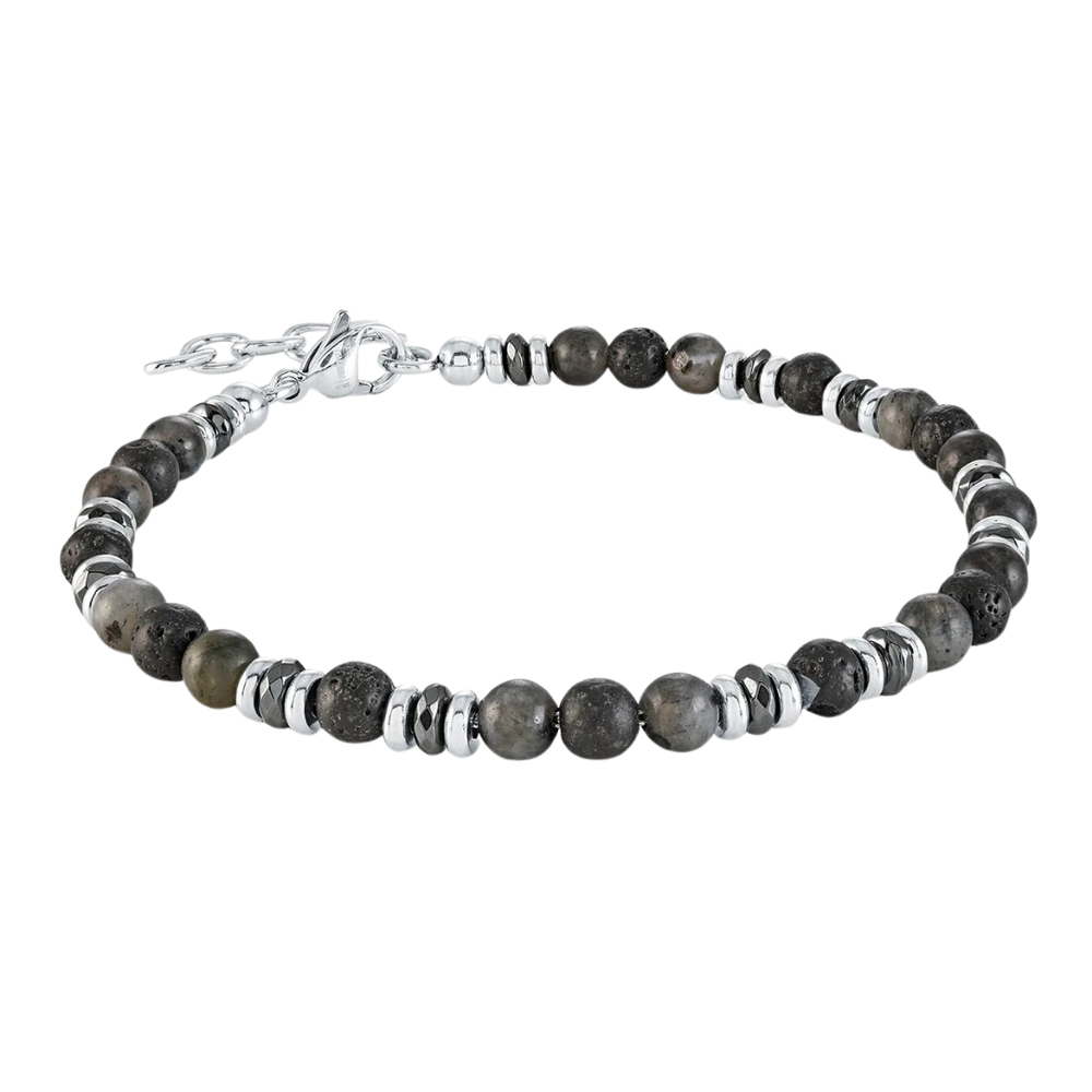 Italgem Stainless Steel Lava Eagles Eye Bead Bracelet