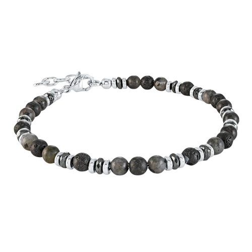 Italgem Stainless Steel Lava Eagles Eye Bead Bracelet