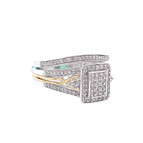 Sterling Silver Fancy Ring Set with Diamond
