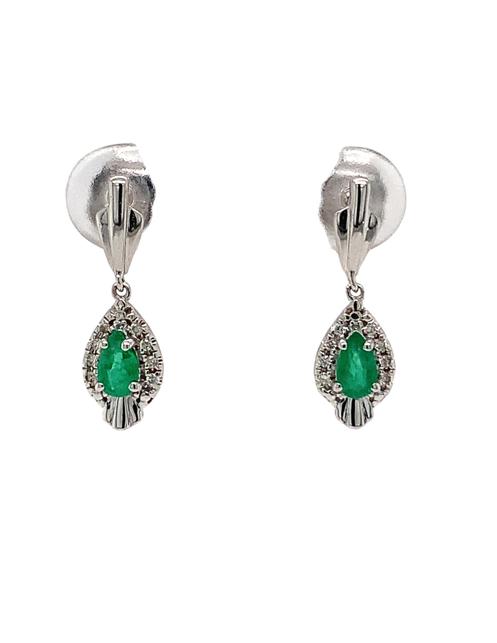 10kt White Gold Diamond Emerald Earrings