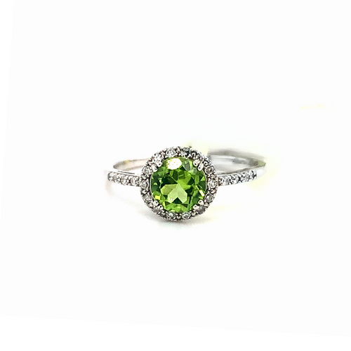 10kt White Gold Round Peridot and Diamond Accent Ring