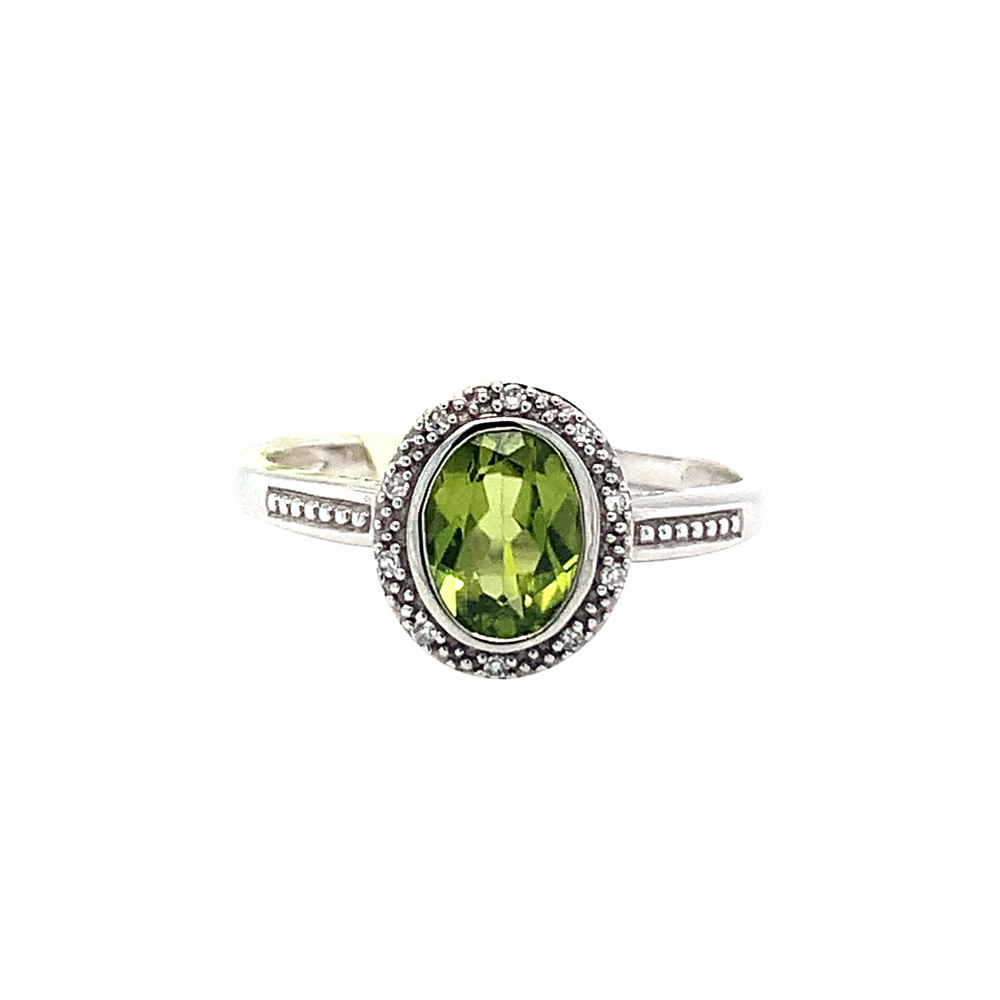 10kt White Gold Oval Peridot and Diamond Accent Ring