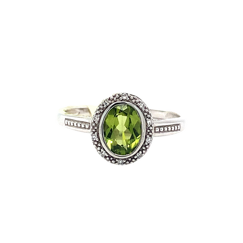 10kt White Gold Oval Peridot and Diamond Accent Ring