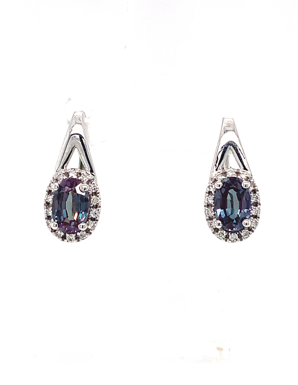 10Kt White Gold Alexandrite and Diamond Earrings