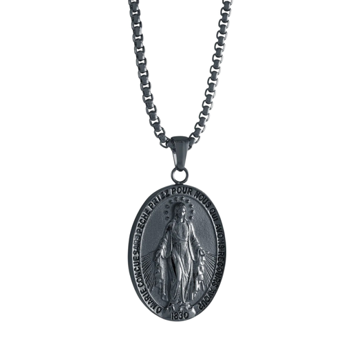 Italgem Stainless Steel Black Oval Miraculous Necklace