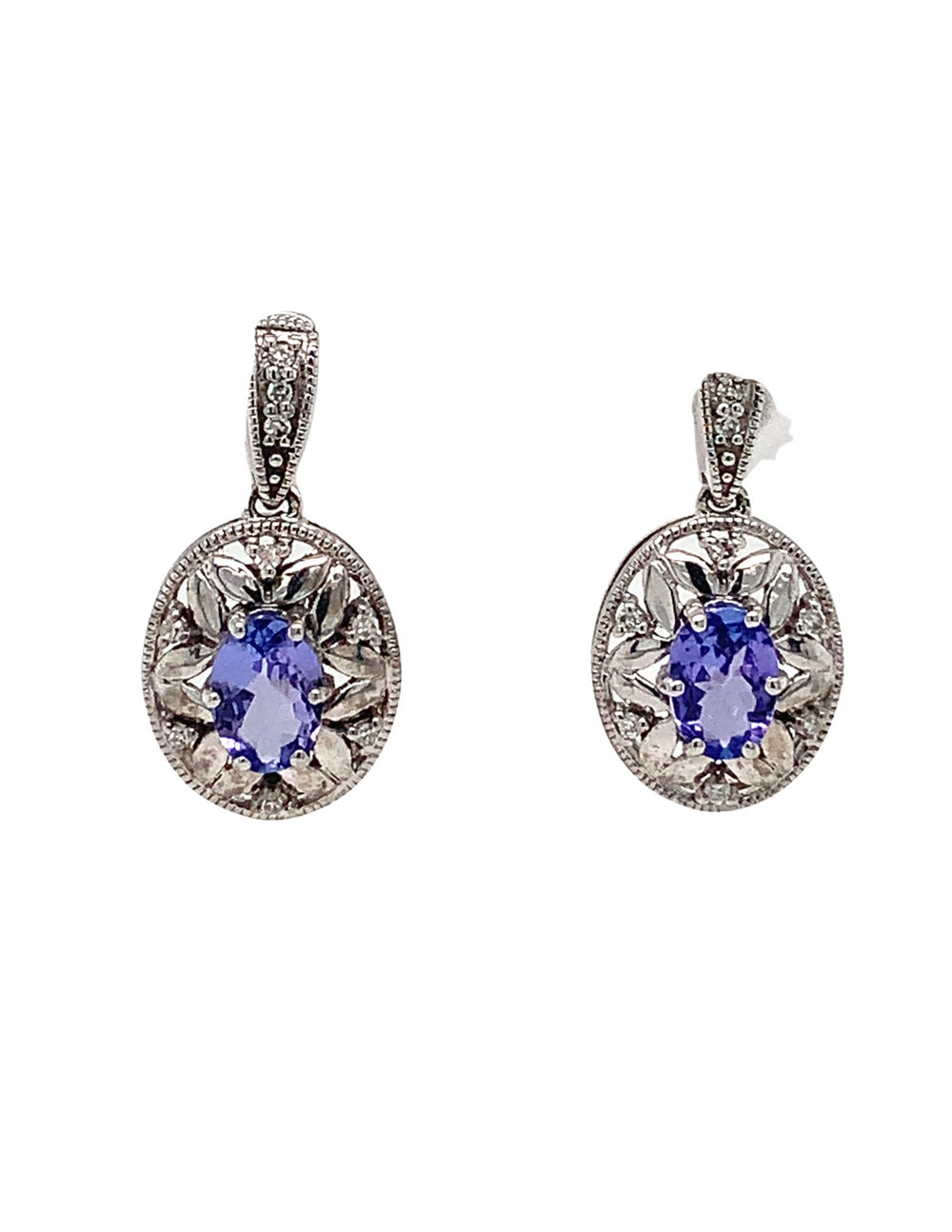 10Kt White Gold Tanzanite and Diamond Earrings