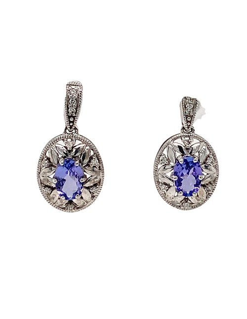 10Kt White Gold Tanzanite and Diamond Earrings