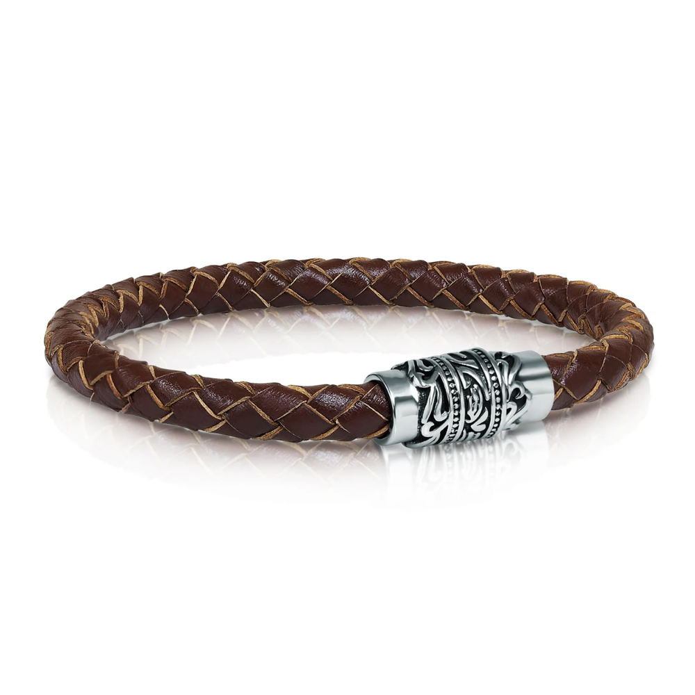 Italgem Stainless Steel Brown Leather Bracelet