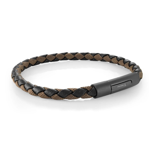 Italgem Stainless Steel Black Leather Bracelet