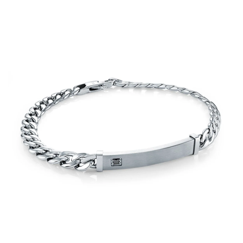Italgem Stainless Steel Curb ID Bracelet with Black CZ