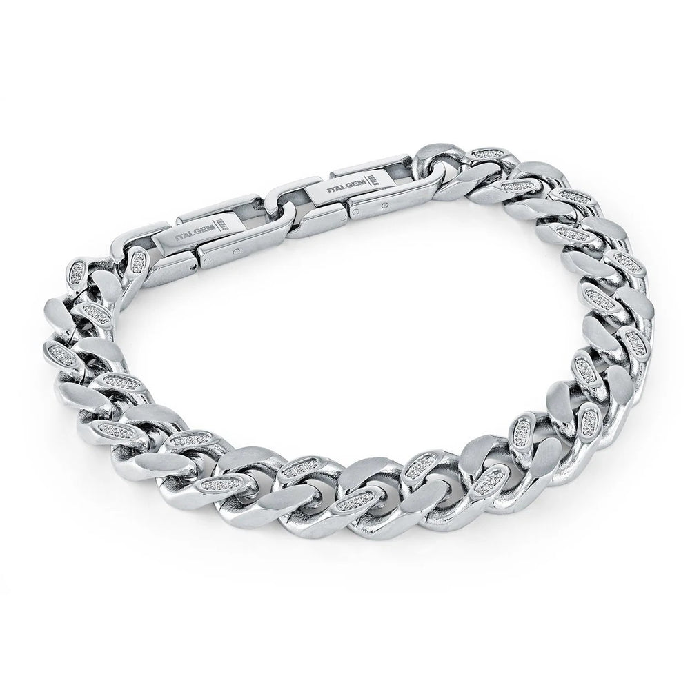 Italgem Stainless Steel CZ Curb Bracelet